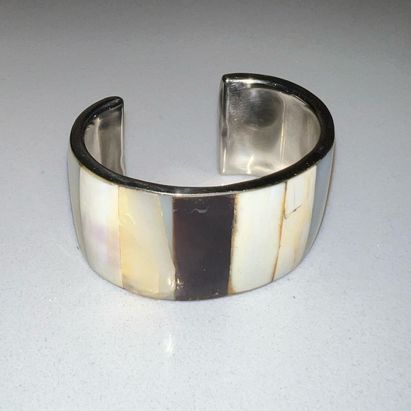 Abalone Agate Onyx Cuff Bracelet Vintage Jewelry - Picture 8 of 12